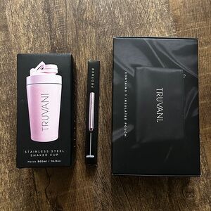 Pink Truvani Set Metal Shaker Cup (Pink) Pink Frother Signature Snack Pouch